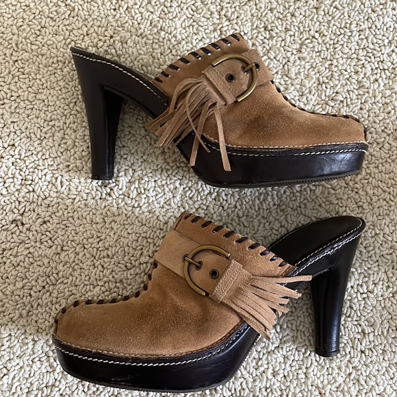 Coach Tan Suede Tassel Mules Clogs - Picture 2 of 7